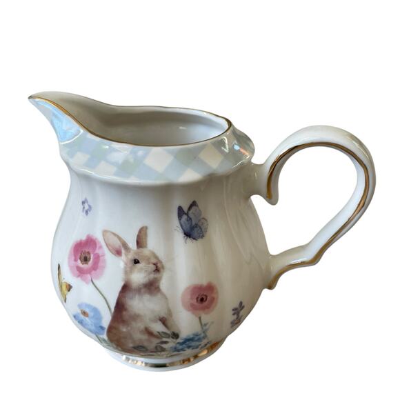 Grace Teaware Floral Gingham Bunny Fine Porcelain Creamer NEW - Picture 8 of 12